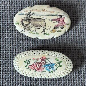 Vintage 90’s Hand-painted Brooch Set with Intricate Wildlife & Floral Designs